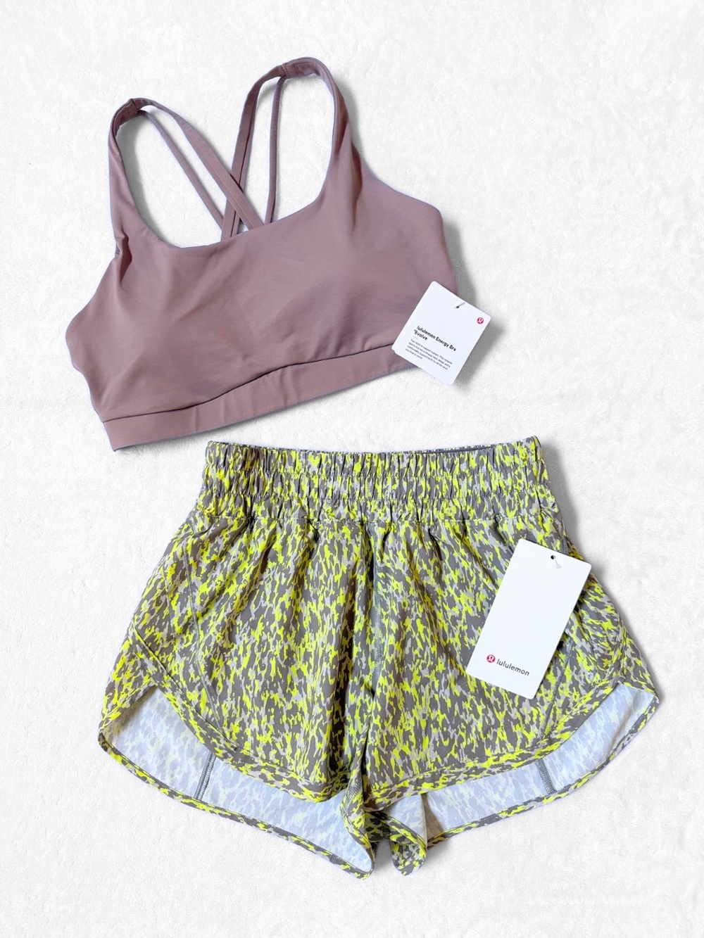 NWT Lululemon Energy Bra *Evolve + Track That Shorts Set – Ashen Rose/Multi